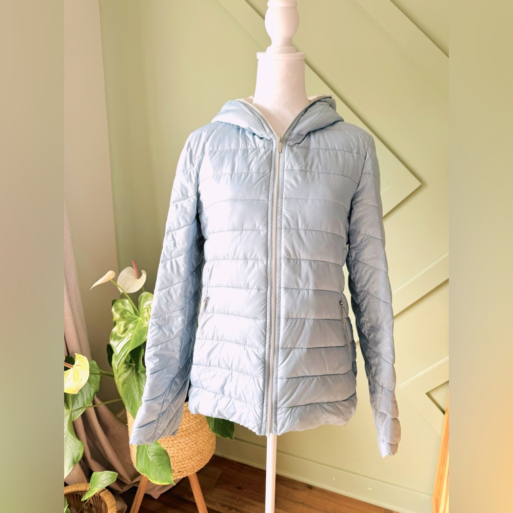 FRENCH CONNECTION Padded Hooded Packable Jacket Pale Blue Size S